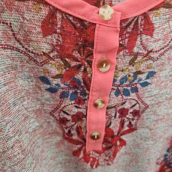 Rebecca Malone Blouse Womens Medium Floral Print Henley Neckline - Picture 5 of 13